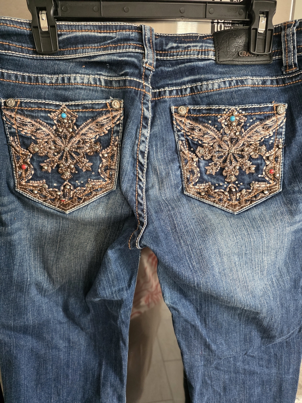 Grace in LA Women's Blue Jeans Boot Cut with Embroidered Pocket Accents
